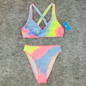 Cupshe Neon Tie-Dye Bikini Set in Pink, Blue & Yellow